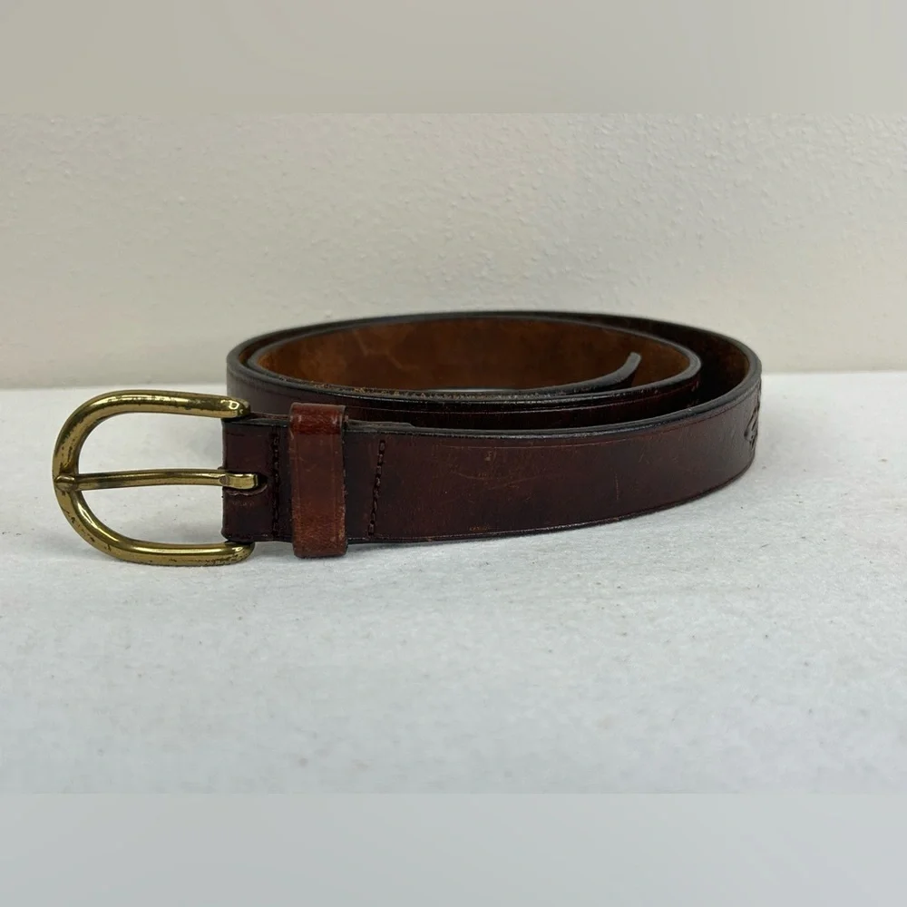 Vintage Brown Leather Belt with Brass Buckle Braided Accent Size 36/38 Mens